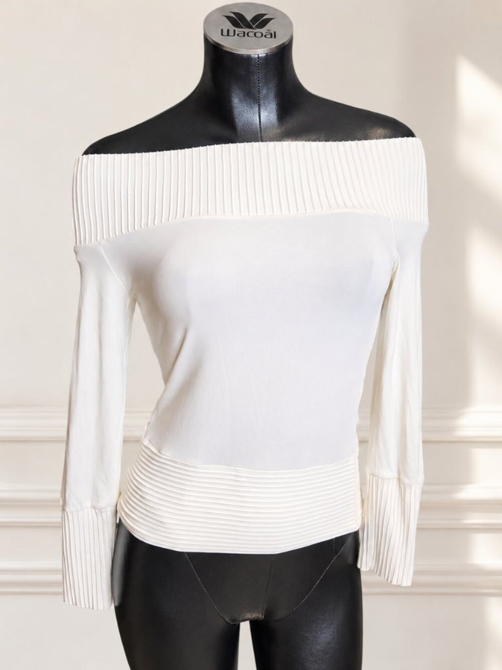 The End Firenze White Off-Shoulder Ribbed Long-Sleeve Top Size M Made in Italy